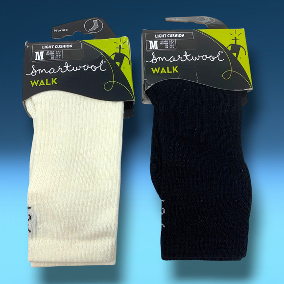 Lot 2 x Smartwool WALK Crew Socks Sz M Merino Wool Light Cushion Black Ivory NWT - Picture 1 of 7